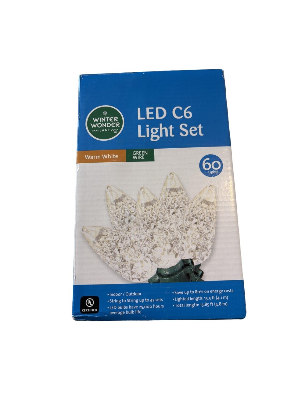 NEW Winter Wonder Lane LED C6 String Lights 13.5ft Indoor Outdoor Energy Saving